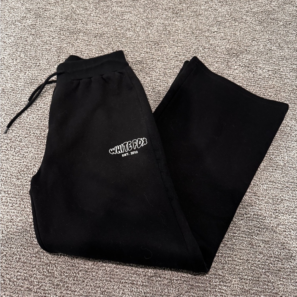 White Fox Black Wide Leg Sweatpants